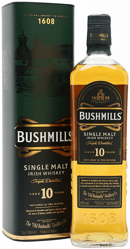 Бушмиллс 10 лет односолодовый ирландский виски в подарочной упаковке 0.7 л