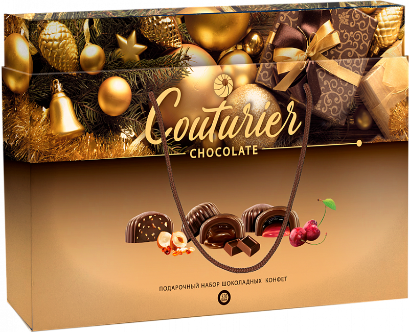 Шоколадный Кутюрье Ассорти конфеты с разными начинками в золотой коробке 0.32 л